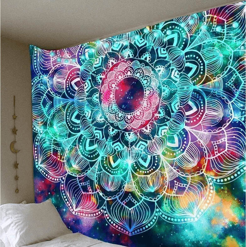 Trippy Teal Galaxy Mandala Tapestry