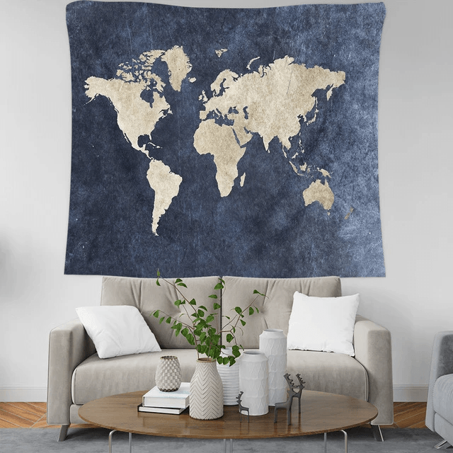 Blue World Map Tapestry - The Tapestry Store Company