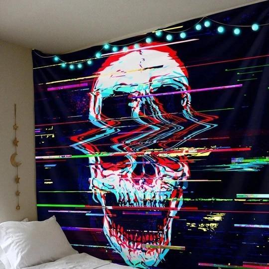 Trippy Glitch Skull Tapestry - The Tapestry Store Company