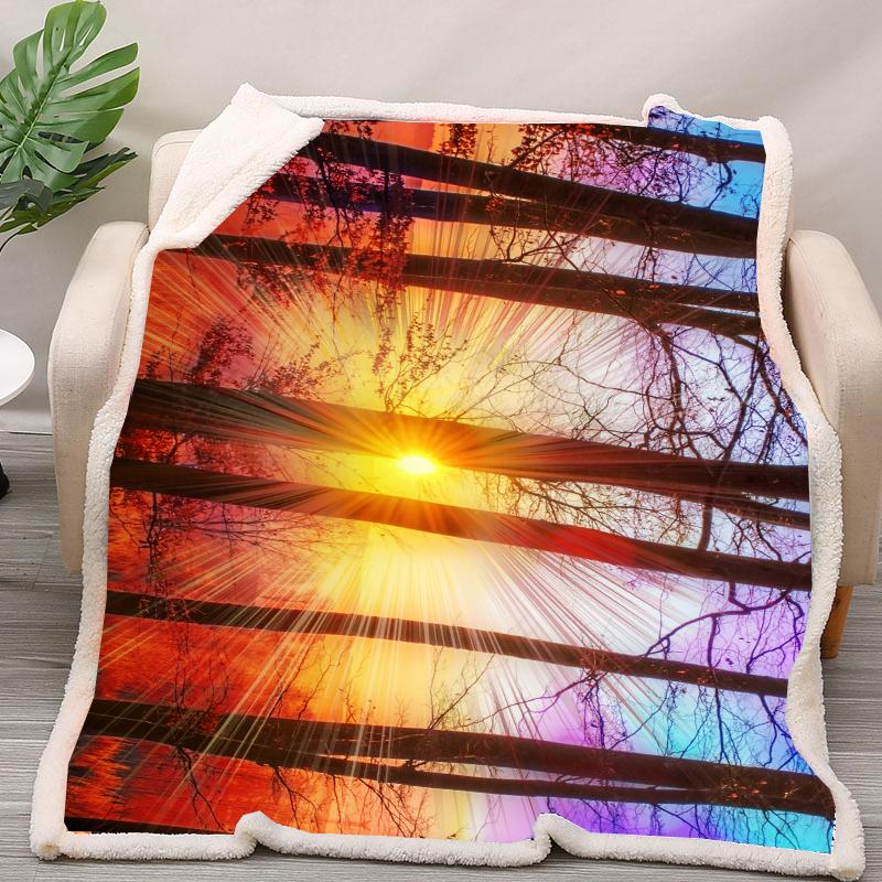 Trippy Sunrise Forrest Sherpa Blanket - The Tapestry Store Company
